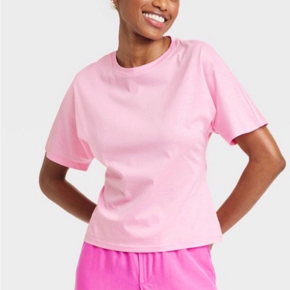 A New Day Tie-Back T-shirt Women Size Large Short Sleeves Crewneck‎ Lightweight